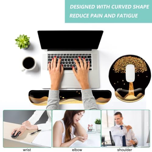Keyboard Wrist Rest Pad Mouse Pad with Wrist Support Set of 3, Mousepad with Non-Slip Rubber Base, Ergonomic Memory Foam Mouse Wrist Cushion Support for Home Office Laptop Computer, Tree - Image 4