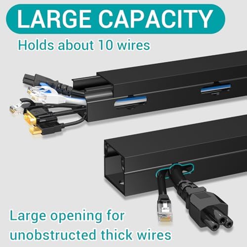 Cable Raceway - Magnetic Cable Management Under Desk with Upgraded Aesthetic Large Hole, Cord Organizer Kit for Hiding Computer, Gaming Desk, Network, Power Cord, TV - 8PCS 8x15.7in Black - Image 3