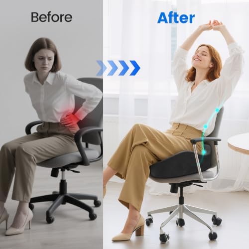 Seat Cushion, Non-Slip Memory Foam Chair Cushion for Taibone, Grey/X-Large | Chair Pillow with Handles for Car Office Chair, Tailbone/Sciatica Easing& Post-Surgery Recovery Chair Cushion - Image 4
