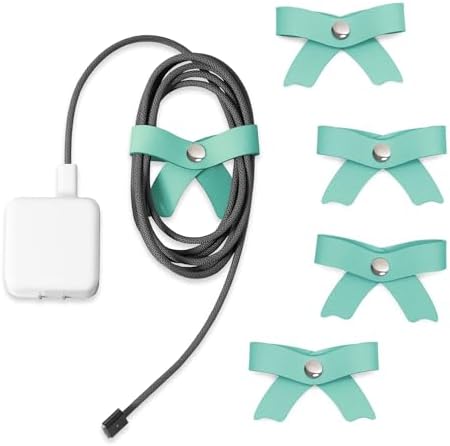 SenseAGE 5 Pack Cord Organizer, Bow Cord Keeper, Cable Organizer USB Holder, Leather Cable Management, Cable Straps, Earphone Winder, Storage Straps for Electronics, Earbuds, Big, Mint by SenseAGE