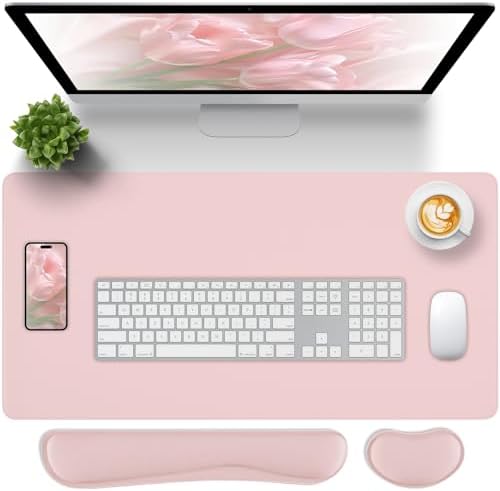 Pink Leather Desk Pad and Keyboard Wrist Rest, 27.6"x13.8" by Unknown