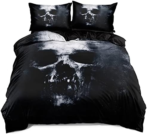 Ultra Soft 3D Skull Theme Bedding Set Full Size Luxury Gothic Skulls Duvet Cover Set Skeleton Bones Comforter Cover for Kids Teen Bedspread Cover Vintage Design Quilt Cover Retro - Image 6