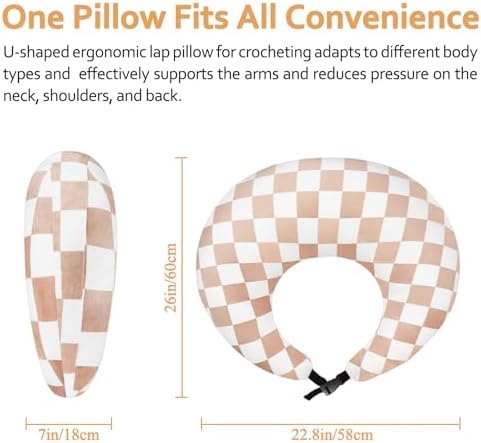 Ergonomic U-Shaped Gaming & Lap Pillow for Crocheting - Cute Geometric Grid Crochet Pillow with Elbow & Arm Support, Lap Desk Pillows for Reading, Playing or Crocheting, Suitable for Adults - Brown - Image 3