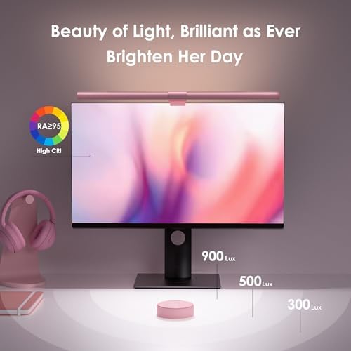 Quntis Pink Monitor Light Bar with Backlight, Desk Light Bar with Remote - Image 2
