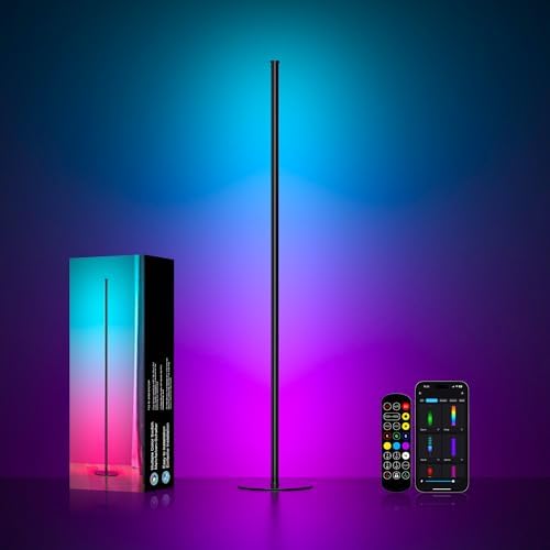 LED Corner Floor Lamp, RGB IC Ambient Lighting 55" by Meewata