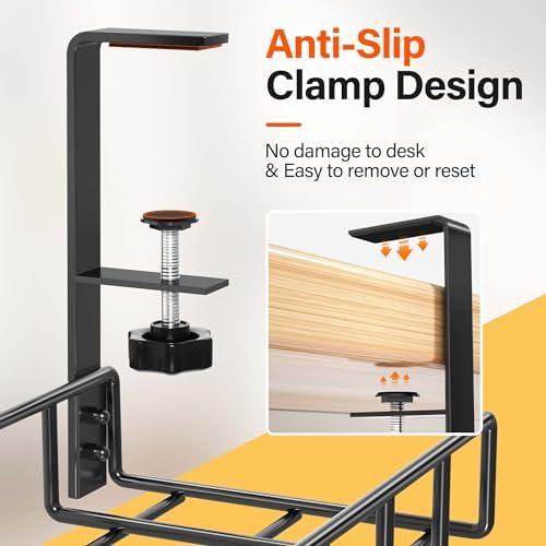 2 Pack Cable Management Under Desk Tray, 31.4" No Drill Under Desk Wire Management with Upgraded Clamp, Metal Cord Organizers for Desk with Cable Organizers, PC Cable Management Rack, Black - Image 5