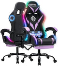 Gaming Chair with Bluetooth Speakers RGB LED Lights Computer Chair-Purple | Ergonomic Massage Game Chair with Footrest & Lumbar Support High Back Video Game Chair for Adults Racing Style by Vanspace