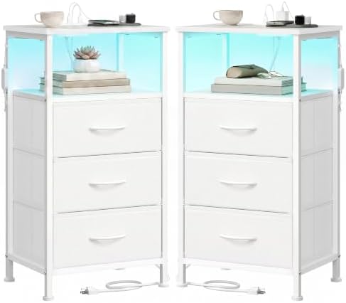 SONGMICS Nightstand with Charging Station, 3 Fabric Drawers by SONGMICSbySONGMICSHOME