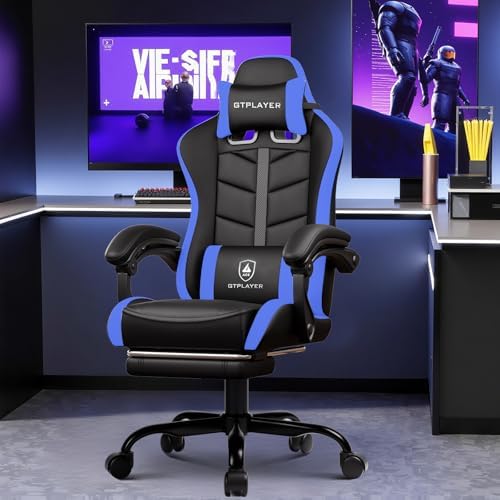 GTPLAYER Gaming Chair, Ergonomic Game Computer Chairs with Foot Rest for Adults, Adjustable PC Game Chair with Reclining Function and Comfortable Headrest for Home and Office Use (Blue) - Image 2