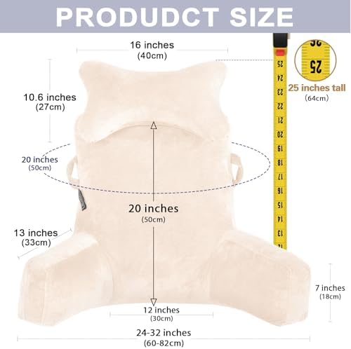SLIGUY Reading Pillow-Bed Rest Pillow with Detachable Neck Roll & Higher Support Arm for Sitting in Bed Couch or Floor-Backrest Reading Pillow Adult Back Pillow for Reading/Watching TV/Gaming,Beige - Image 2