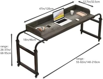Furist Overbed Table with 360° Wheels, Queen Size Mobile Bed Desk, Recliner Table Over Bed Table Adjustable Height and Length Overbed Table with Heavy Duty Metal Leg for Hospital and Home use - Image 2