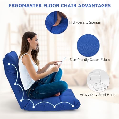 ERGOMASTER Floor Chair with Back Support,Adjustable Folding Gaming Chair 14-Position Cushioned Lazy Sofa for TV, Reading, Meditating,Gaming for Adults(Navy Blue) - Image 6