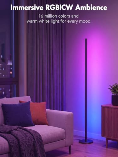 RGBICW Corner Floor Lamp, Smart LED Floor Lamp for Ambient Lighting with 16 Million Colors, App & Remote Control, 68 Scene Modes, Music Sync, Adjustable Warm White for Bedroom Living Room - Image 3