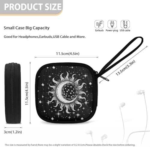 Sun and Moon Headphones Carrying Case, Travel Portable Storage Bags for Bluetooth Wireless Headphones, Cords, Cable, Earbuds, Charger, USB Flash Driver, MP3 - Image 5