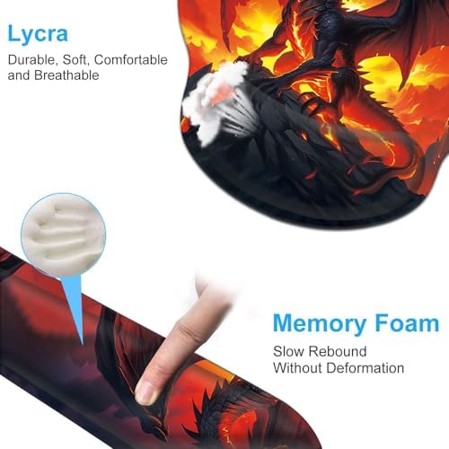 Keyboard Wrist Rest and Mouse Pad Wrist Support Set with Coasters,Ergonomic Gaming Mousepad for Home Office Working Studying Easy Typing & Pain Relief,Fire Dragon - Image 5