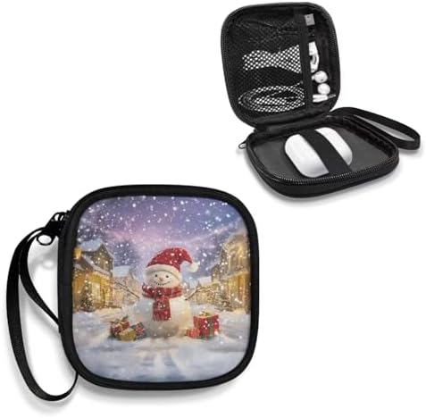 Christmas Snowman Earbud Case Earphone Carrying Case Cell Phone Accessories Storage Bag with Handle for Earphone,Flash Drive,Charging Cable, Key Wall Charger - Image 2