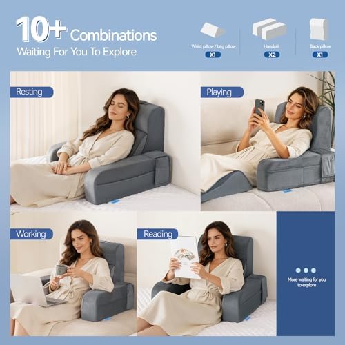 Kayfia Reading Pillow, Gel Memory Foam Back Rest Pillow, 21'', Gray - Image 4
