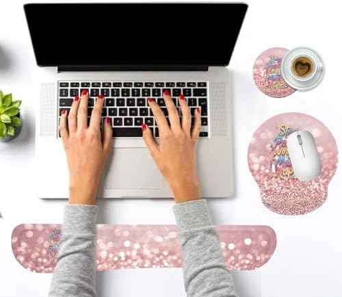 Keyboard Wrist Rest and Mouse Pad Wrist Support Set with Coasters,Stay Positive Work Hard and Make It Happen Inspirational Quote Wrist Mouse Pad with Non-Slip PU Base for Computer Laptop Home Office - Image 6