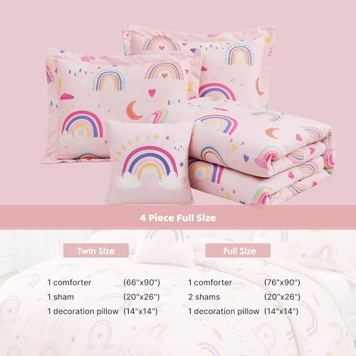 Girls Full Size Bedding Sets -4 Pieces Pink Rainbow Full Size Comforter Set - Image 5