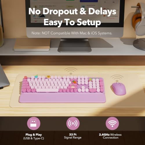 Wireless Keyboard and Mouse, Round Keycaps, Magnetic Wrist Rest, Lilac - Image 7