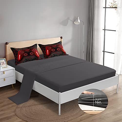 ROWADALO 5 Pieces Bed in A Bag Gamer Bedding Set for Boys Kids Adult Gaming Comforters Set,Boys Bed in A Bag Set Twin Size Comforter with Fitted Sheet Flat Sheet Pillowcase pillowsham,DJTH5027Twin - Image 3