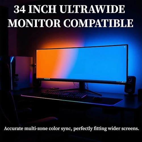 RGB Monitor Backlight for 34 Inch Ultrawide Monitors (21:9), Screen Sync Ambient Lighting Kit with Dual USB Power, Music Mode, Dynamic Gaming Lights for Curved Screens (4 Sides - 34 inch) - Image 2