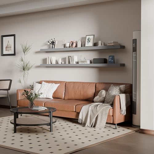 72 inch Long Floating Shelves for Wall,Solid Wood Long Shelves Set of 2,Grey Rustic Wall Mounted Shelves Large Bookshelf (Grey, 72 Inch) - Image 2