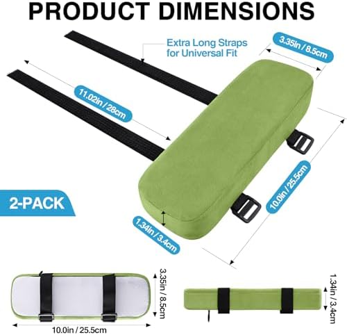 Smiry Memory Foam Office Chair Armrest Pads, Non-Slip Armrest Cushion | Ergonomic Arm Rest Pads with Adjustable Buckles and Straps, Elbow Relief for Desk, Gaming & Wheelchair, Green, Set of 2 - Image 2