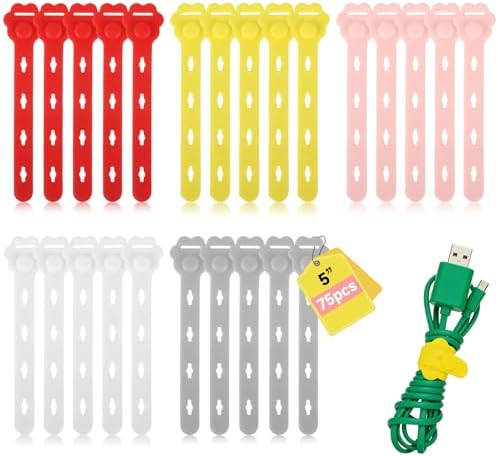 75 Pcs Silicone Cable Ties, Reusable Cable Straps Wire Organizer. by RUGLAMZHIP