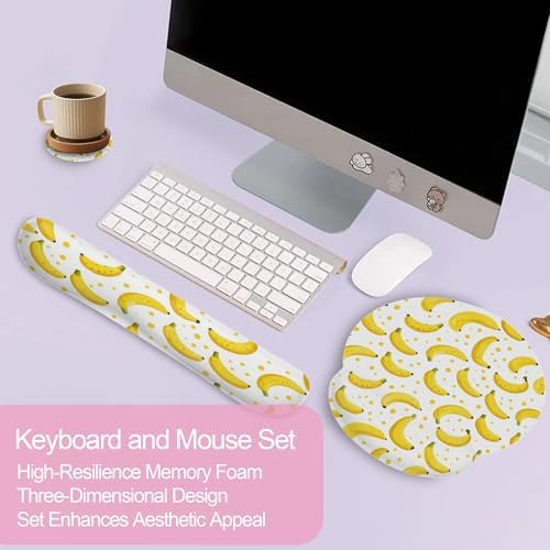 Cute Banana Mouse Pad with Wrist Rest Set, 3-in-1 Wrist Support Mousepad Set, Gaming Mat Pad with Anti-Skid Base,Ergonomic Memory Foam Mouse Pad Set for Women, Office, Typing, Gaming - Image 3