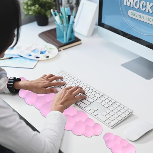 Cloud Wrist Rest Keyboard, PU Leather Wrist Rest for Computer Keyboard | Ergonomic Keyboard Wrist Rest with Memory Foam, Cute Mouse Wrist Rest for Gaming, Office, Computer, Typing Pain Relief, Pink - Image 7