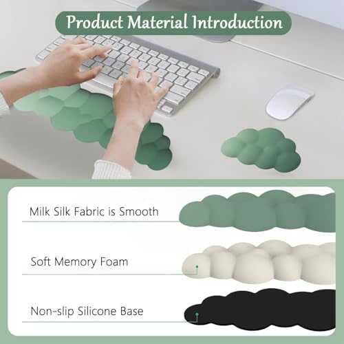 Cloud Mouse Pad Keyboard Wrist Rest for Mouse 4PCS Extended Large Desk Mat Pad Set Memory Foam Non-Slip Cute Ergonomic Gaming Mouse Wrist Support for Computer Home Office Mountain Forest Green - Image 4