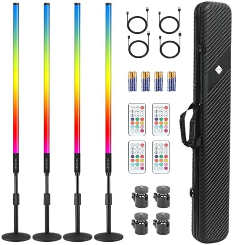 4ft RGB Led Tube Light Bar Stand with Carrying Case 5000mAh Battery 500+ Lighting Effects Music Sync for DJ Party Wedding Dance Video Studio Photo Booth Stage Lighting(4 Pack with case) by ZDMDRGB