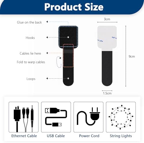 Abnii 50 PCS Hook and Loop Cable Ties, Under Desk Cable Management, Black - Image 3