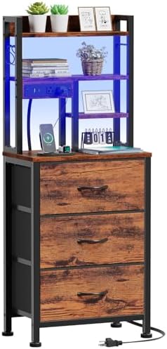 Furnulem Tall Nightstand, 45.3" Bedside Table & End Table, 3 Fabric Drawers by Furnulem