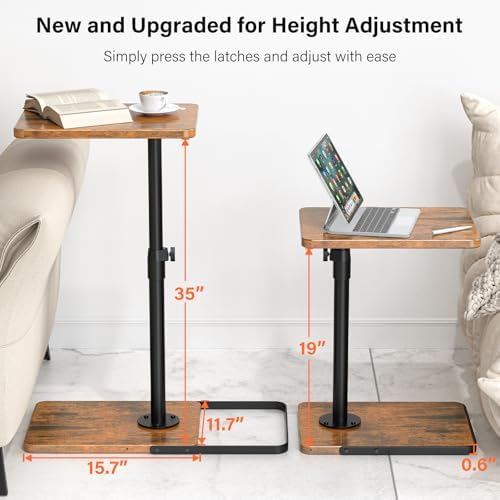 Tv Trays Set of 2 for Couch - 360°Swivel Height Adjustable, Larger Metal and Wooden Base to Prevent Slipping，TV Tray C Shaped End Table Food Snack Trays for Eating Sofa Bed Bathroom - Image 4