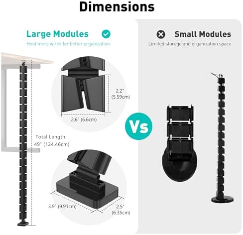 Heavy Duty Screw-in Cable Management Spine, 4-Channel Under Desk Vertebrae Cord Organizer for Wood & Laminate Standing Desks, Adjustable Floor-to-Desktop Wire Raceway with Weighted Base - Image 3