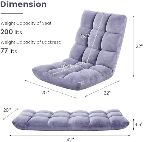 Murago Floor Chair with Back Support, 14 Adjustable Position, Light Grey | Japanese Meditation Folding Floor Seating, Gaming Chair Recliner with Comfy Cushion, for Adults, Living Room - Image 3