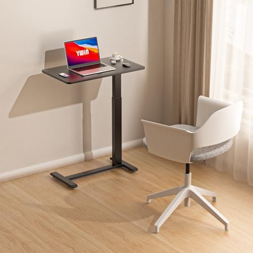 Ywin Hospital Bedside Table with Wheels, Pneumatic Lift, Black - Image 2