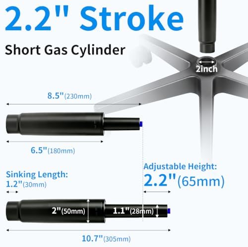 MySit 2.2" Stroke Office Chair Gas Lift Cylinder Replacement Sinking 1.2" | Heavy Duty 1000lbs Shortest Gas Spring Rod Chair Part Universal Size Black for Short Person, Class 4 - Image 2