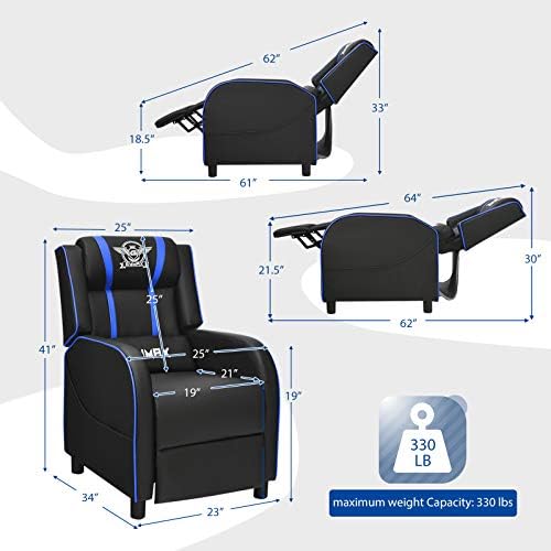 POWERSTONE Gaming Recliner Chair, Reclining Gaming Chairs for Adults Ergonomic Leather Sofa with Footrest Lumbar Support Headrest and Side Pouch for Living Room Home Theater, Blue - Image 3