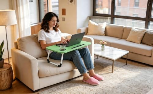 Lap Laptop Desk with Storage Drawer, Holders for Cup and Tablet, Laptop Bed Tray Table with Foldable Legs, Laptop Bed Stand, Portable Standing Table for Sofa Couch Floor (23.6", Green) - Image 5