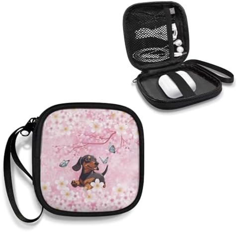 Cherry Blossom Dachshund Carrying Earphone Case Pouch Storage Bag Earbud Holder Mini Pouch Headset Storage Case Bags for Headphone, Bluetooth - Image 2
