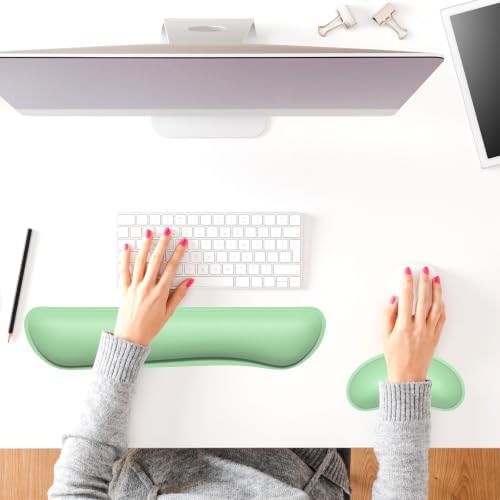Dapesuom Keyboard Wrist Rest Set, Cute PU Leather Wrist Cushion for Computer Keyboard and Mousepad, Memory Foam Mouse Pad Rests Support with Non-Slip Base for Typing Pain Relief, Laptop, Mint Green - Image 7