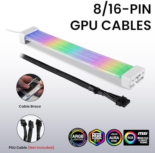 TECWARE Flex RGB Cable Cover Kit | Compatible with 24-Pin Motherboard and 8-Pin/16-Pin GPU | ARGB PSU Cable Extension with 5V 3-Pin Sync | RGB Lighting Kit for PC Cables | White - Image 3