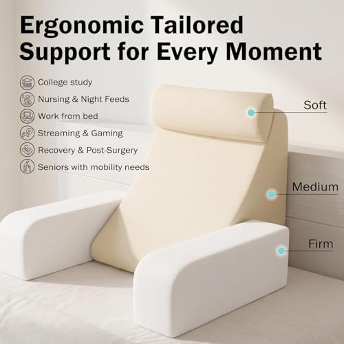 ENITYA 19" Reading Pillow for Bed with Firm Back Support & Big Pockets - Image 3