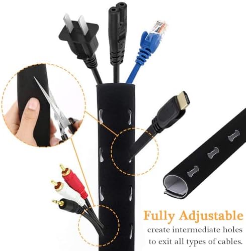 120" Neoprene Cable Management Organizer, Reversible Flexible Cuttable DIY Hole Cord Hider Cover Sleeve for Office TV Computer Home Desk Protect Wires - Image 4
