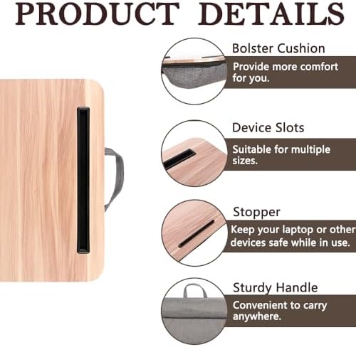 Portable Laptop Desk Fits Up to 16“ Laptops, with Tablet Slot, Built-in Cushion, Great for Home & Office,Lap Desk for Laptop,Lap Desk with Cushion (Warm Brown, Medium) - Image 5