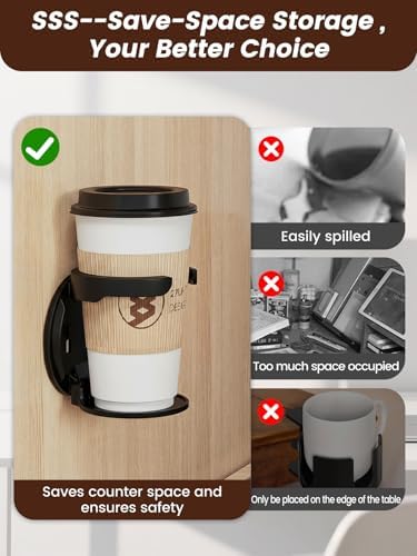 2-Pack Cup Holder for Desk, Clamp On Mug Holder, Universal Coffee Cup Holder Organizer for Gaming Desk, Office, Bedside, Countertop (Black) - Image 3