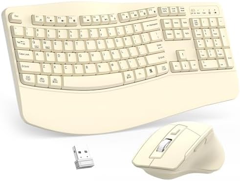 Wireless Keyboard and Mouse Combo, 2.4G Ergonomic Wave Keys (Latte) by Unknown